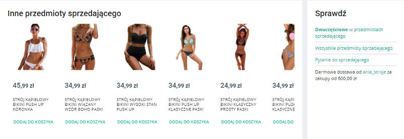 Zakładka SPRAWDŹ obok Inne przedmioty sprzedającego